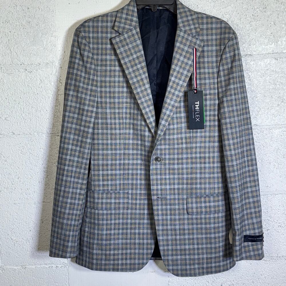 Tommy Hilfiger Men's Modern-Fit Windowpane Sport Coat Blue/tan 38R $295